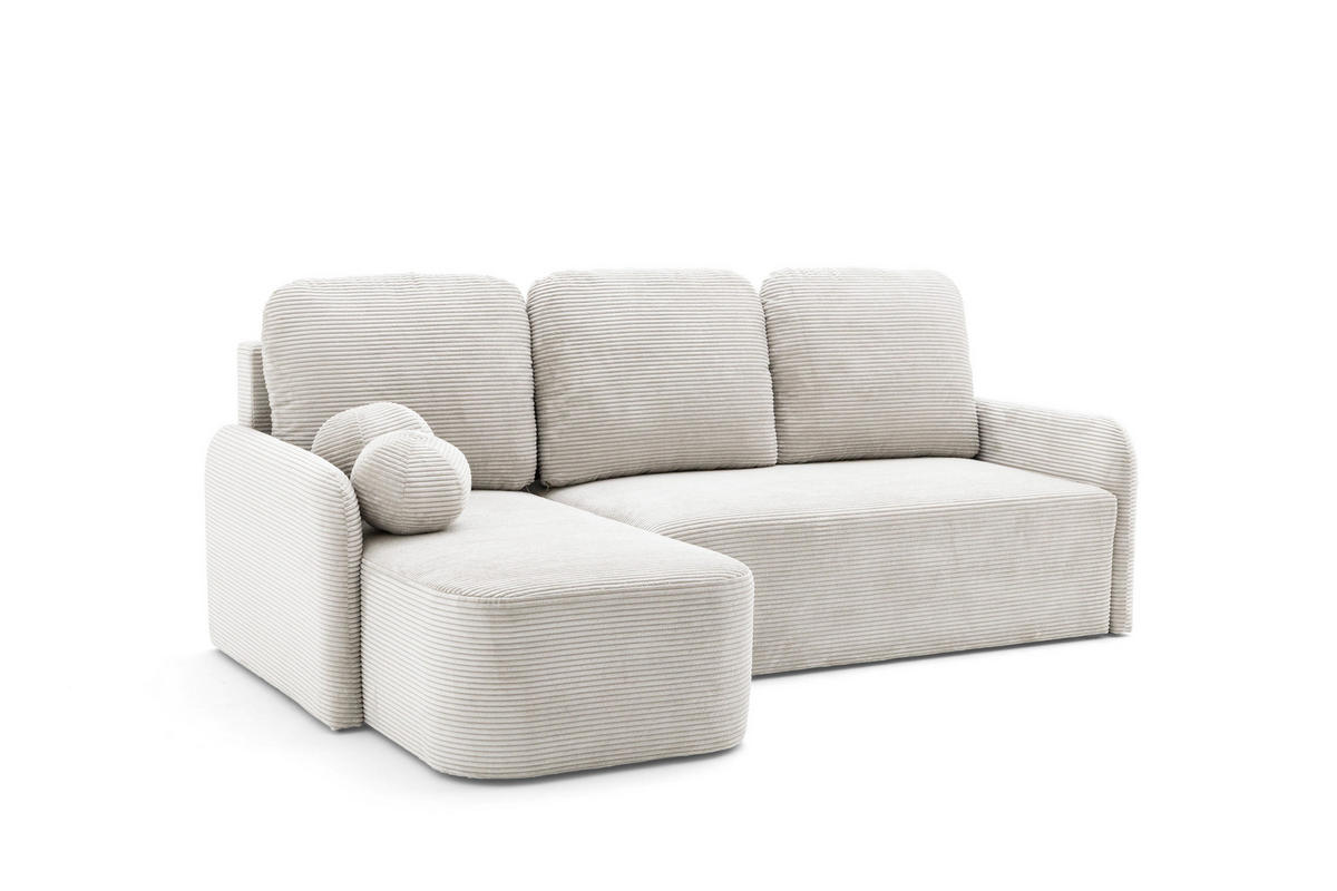 ECKSOFA CASPER L Links mit Schlaffunktion 132x198 Cord Creme - Creme/Schwarz, Holz/Kunststoff (217/145cm) - NACANAPA