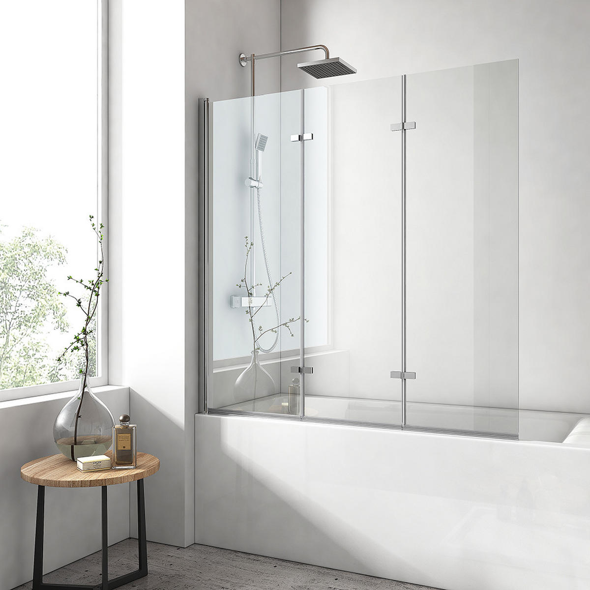 DUSCHWAND für Badewannen Faltbar mit Schwenkfunktion 140/120 cm - Transparent, Glas (120/140cm) - EMKE