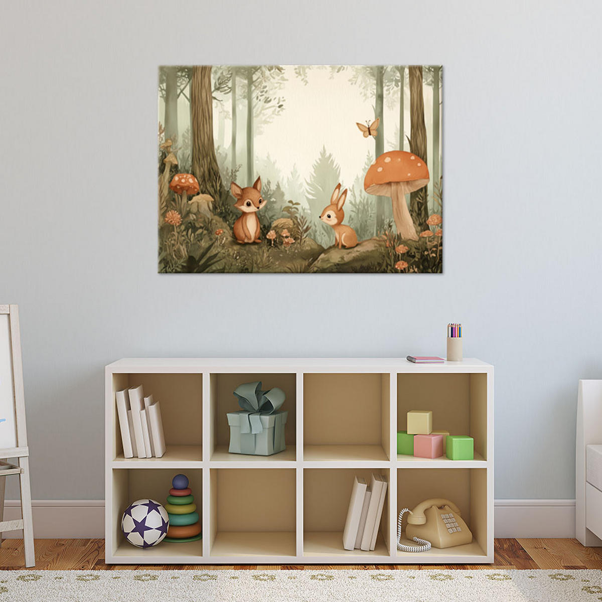 LEINWANDBILD Waldtiere Natur Beige 90x60cm - Grün, Textil (90/60cm) - Feeby