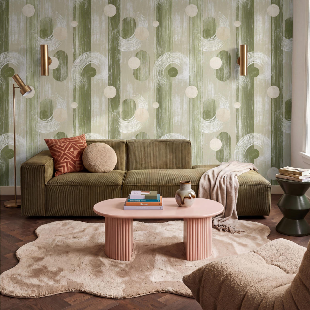 TAPETE - Künstlerisch - Modern - Grün - 350x240 cm - Olivgrün, Papier (350/240cm) - OnlyWow