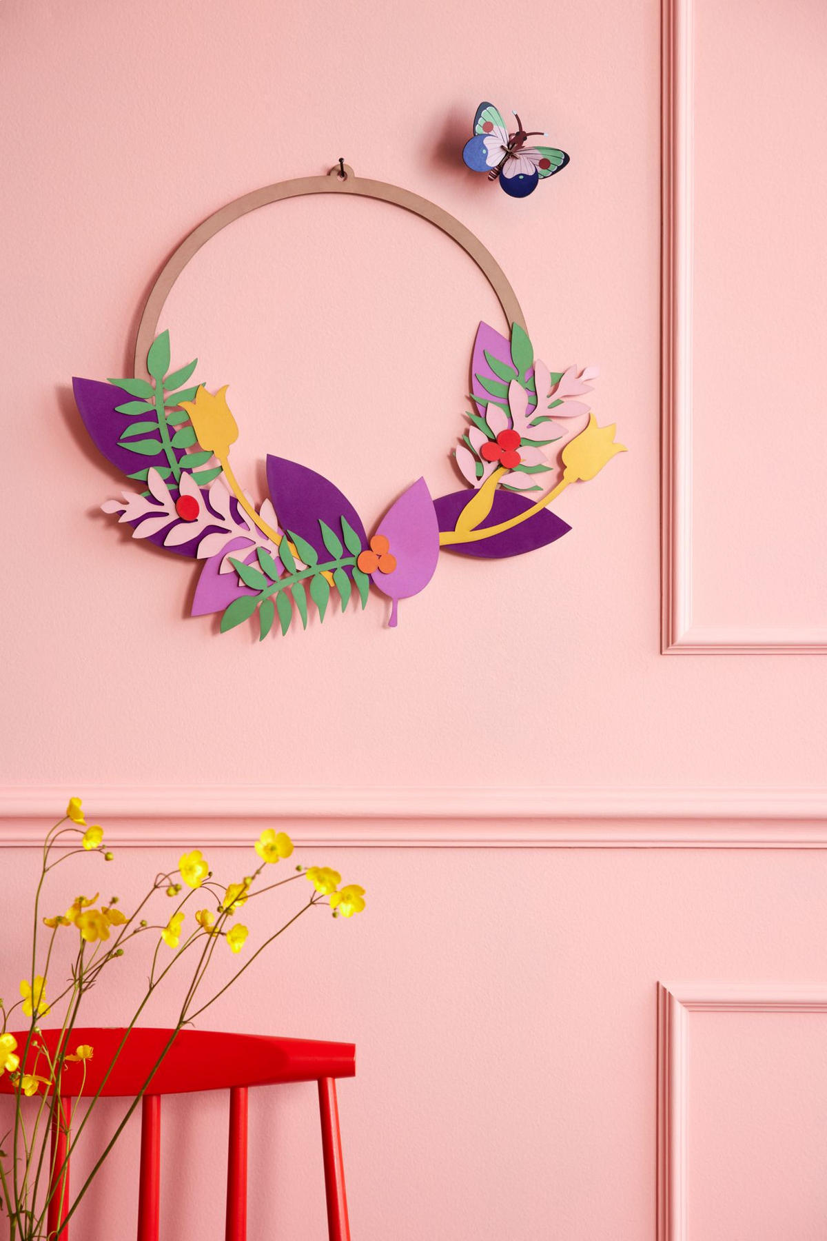 WANDDEKO Blumiger Schmetterling 31/31 cm - Multicolor, Wellpappe (31/31/1cm) - KUNSTLOFT