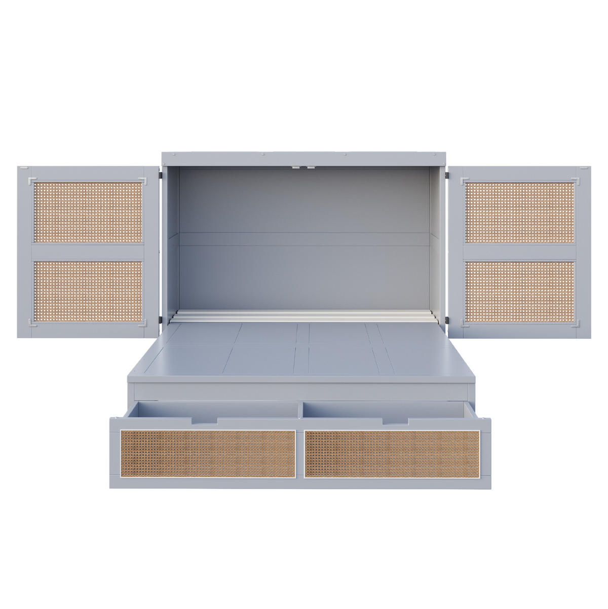 SCHRANKBETT 140/200 cm grau mit Stauraumschubladen im Rattan-Design - Grau, Holz (140/200cm) - OKWISH