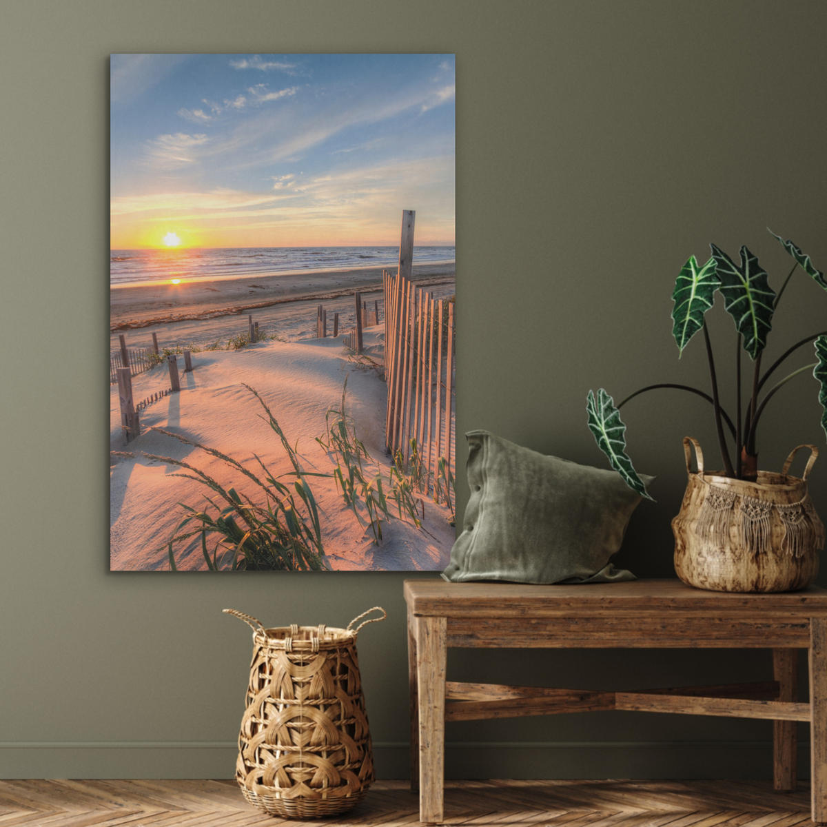 AKUSTIKPANEEL Strand - Meer - Düne - Sonnenuntergang - Landschaft 70x100 cm - Beige, Textil (70/0.9/100cm) - MuchoWow