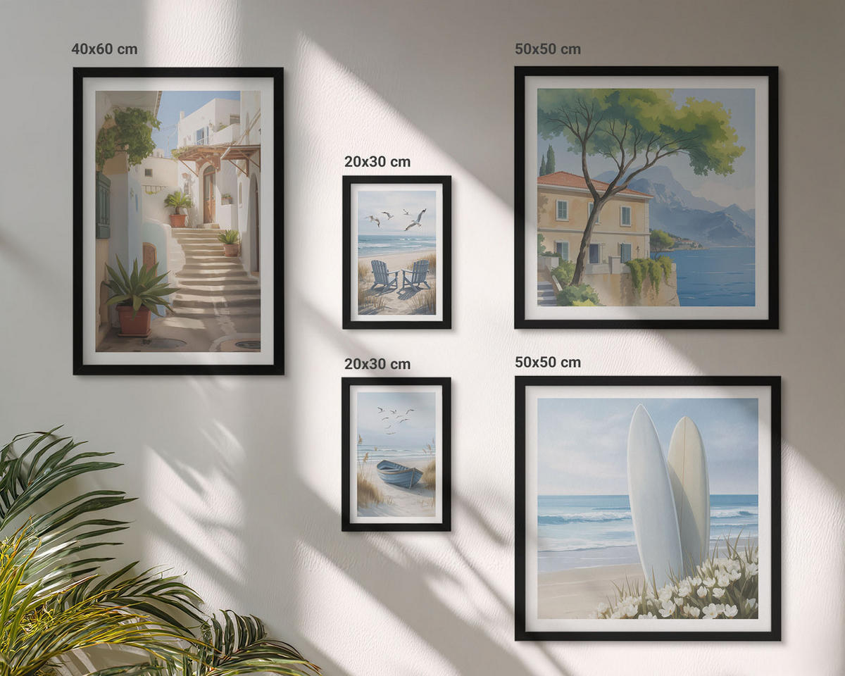 WANDBILDER 5er-Set - 50x50 cm & 20x30 cm & 40x60 cm Schwarzer Rahmen - Straßenblumen, Fahrrad bemalt - Schwarz, Kunststoff (40/60cm) - ArtPrintCave