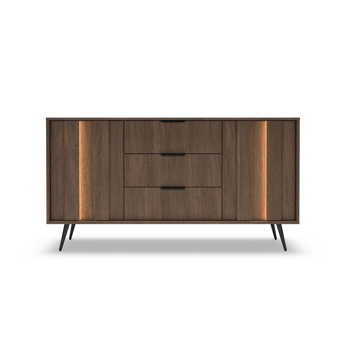 SIDEBOARD FARO, mit LED, Kommode mit 3 Schubladen - Eichefarben, Holzwerkstoff (154/83/40cm) - Bettso