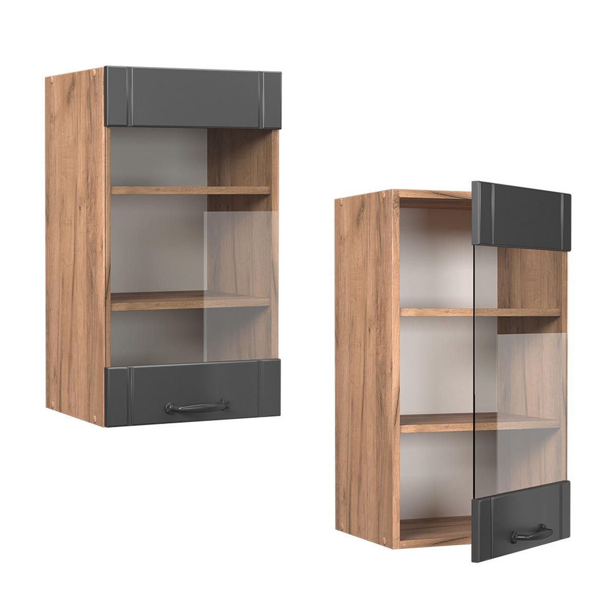 SKLENĚNÁ KUCHYŇSKÁ SKŘÍŇKA Fame-Line Tmavě šedá - medově dubová/tmavě šedá, kompozitní dřevo (40/72/34.1cm) - Vicco