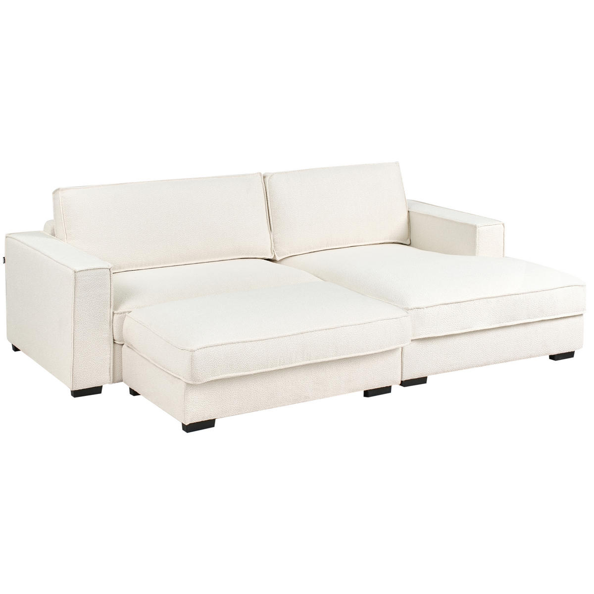 COLȚAR bouclé alb crem cu otomană pe partea stângă Renders - bej/crem, material textil (257/136cm) - Beliani