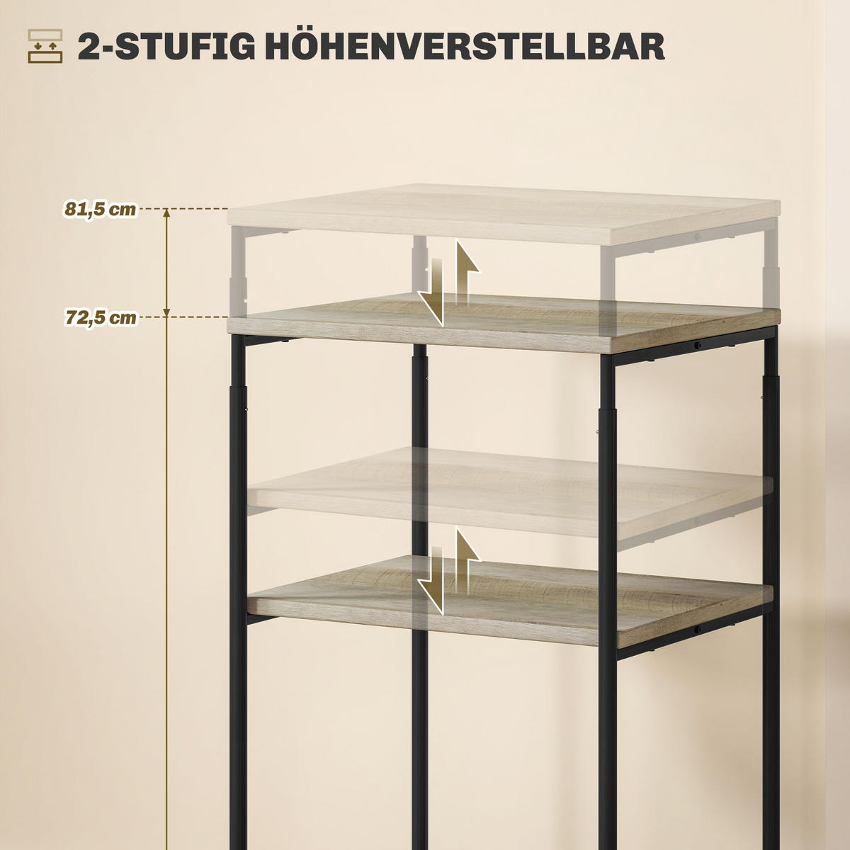 DRUCKERTISCH mit Rolle, Stahl, 39 x 34,5 x 81,5 cm - Grau, Metall (34.5/39/81.5cm) - HOMCOM