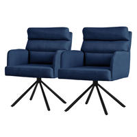 ESSZIMMERSTUHL 2er Set drehbar Dunkelblau Stoffbezug - Schwarz/Dunkelblau, Textil/Metall (64.5/93/64cm) - ML-DESIGN
