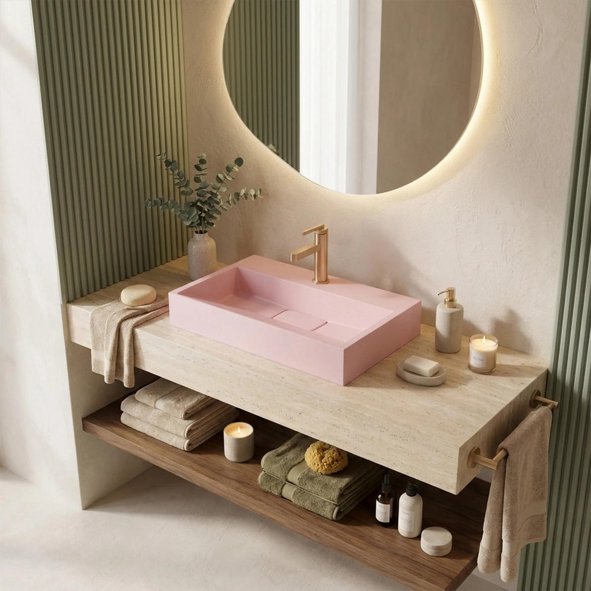 WASCHBECKEN Rea Konglomerat Goya Pink 60cm - Pink, Keramik (37/14/60cm) - REA