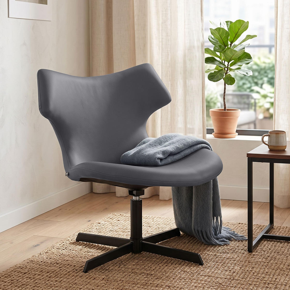 DREHSTUHL 2 Lederlook Grau - Schwarz/Grau, Textil (65/79/69cm) - CLP