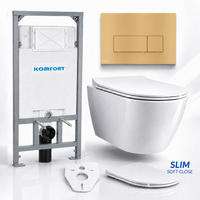 WC-SET ROLO Weiß, Slim-Sitz, Vorwandelement und Betätigungsplatte M57-G-M Gold THIN - Weiß, Keramik (53/119.5/48.5cm) - bad land