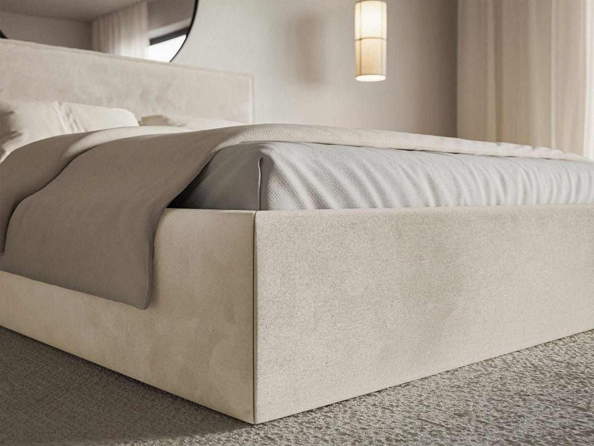 POLSTERBETT Softie Slim Beige Velours 140x200 - Beige, Textil (140/200cm) - Selsey
