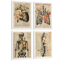 POSTER Set aus 4 Anatomie Drucke und Wandbilder mit Leber Lungen Atmungssystem Skelett Schädel Wirbelsäule Vintage Zeitungsstil Größe Weißer Rahmen A4 - Weiß, Papier (21/29.7/3cm) - Nacnic