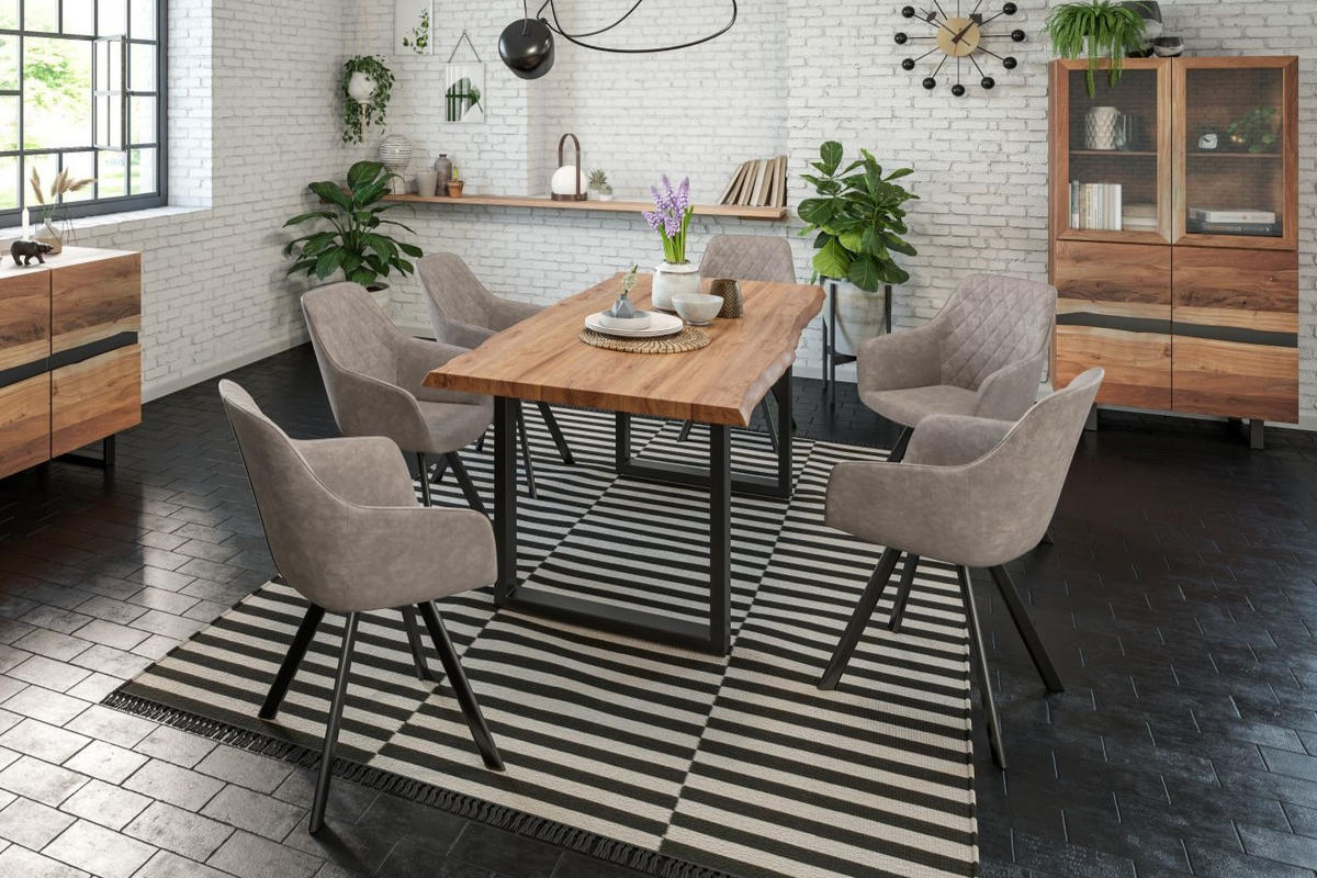 ESSTISCH LIAM - Beige/Schwarz, Holz/Metall (85/160/74cm) - SAM