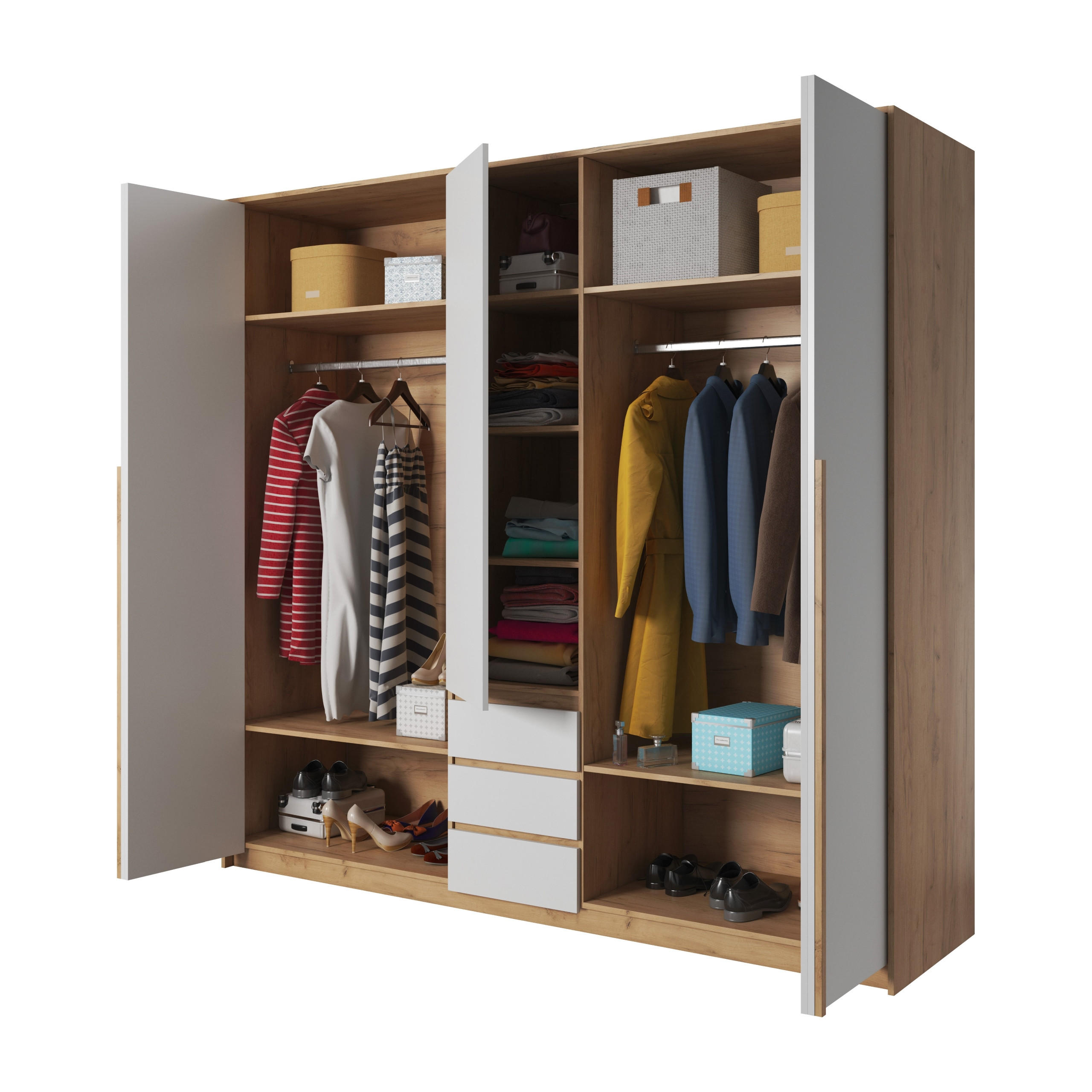 DREHTÜRENSCHRANK CELEO 225/213,5/60 cm 5-türig Orange - Weiß/Orange, Holzwerkstoff (225/213.5/60cm) - MASSENO