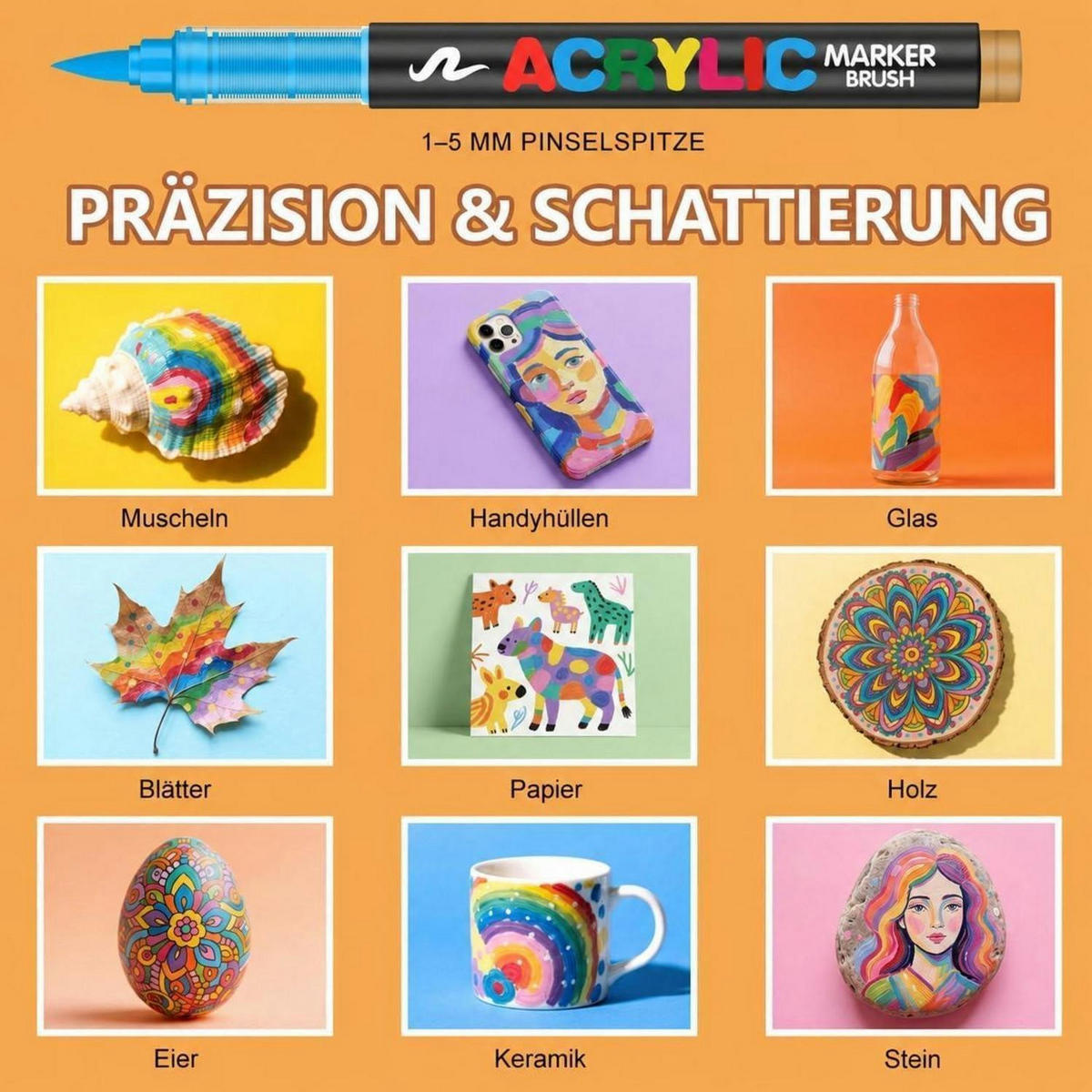 ACRYLSTIFTE Set 288 Farben Pinselspitze 1-6 mm Wasserfest - Multicolor, Kunststoff (17/11/27cm)