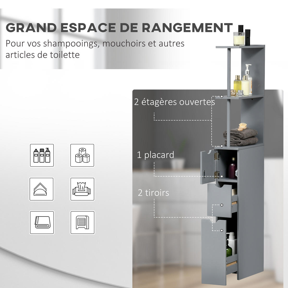HOCHSCHRANK DE-12506 15/33/137 cm Grau - Grau, Holzwerkstoff (15/136.8/33cm) - ComfortXL