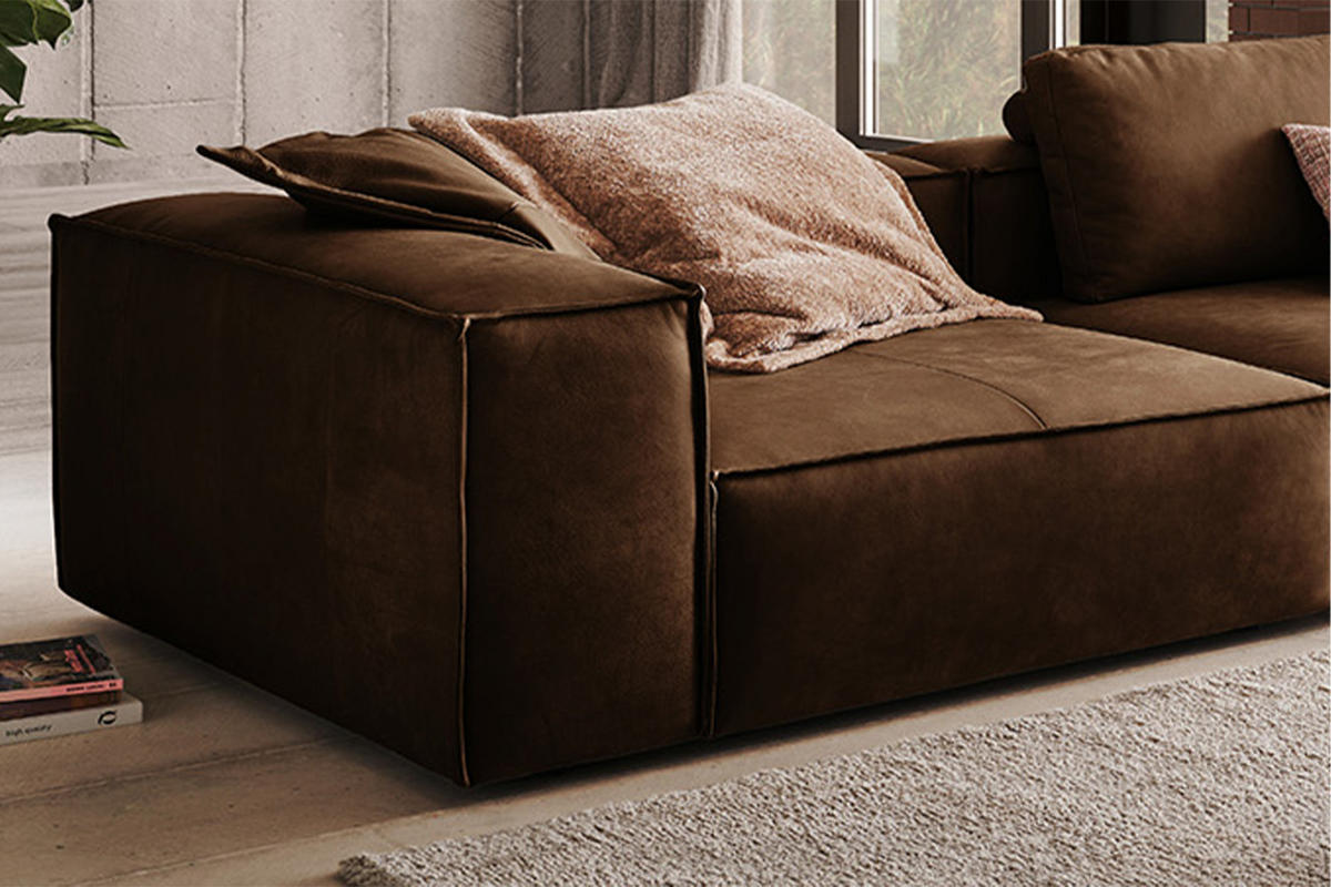 SOFA CARMO Braun Leder - Dunkelbraun/Schwarz, Leder/Kunststoff (266/68/118cm) - KAWOLA