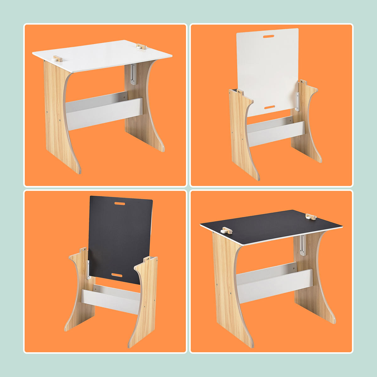 KINDERSITZGRUPPE Weiß Natur Schwarz 2-tlg.-Set MDF - Multicolor, Holzwerkstoff (60/56/50cm) - Relaxdays