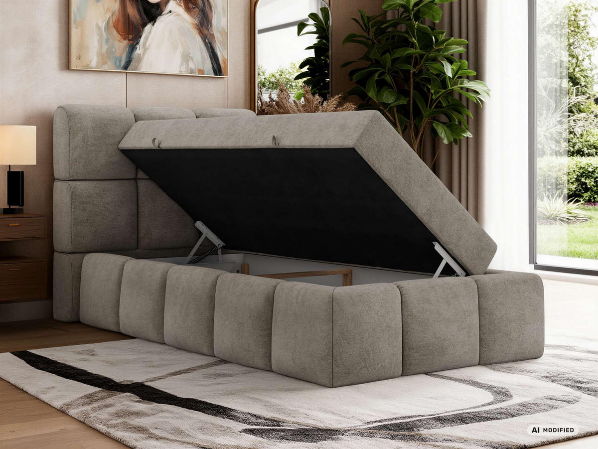 BOXBETT NIRA 90/200 - Greige Stukture - Topper T25 - H4 - Greige/Schwarz, Kunststoff/Textil (90/200cm) - MKS