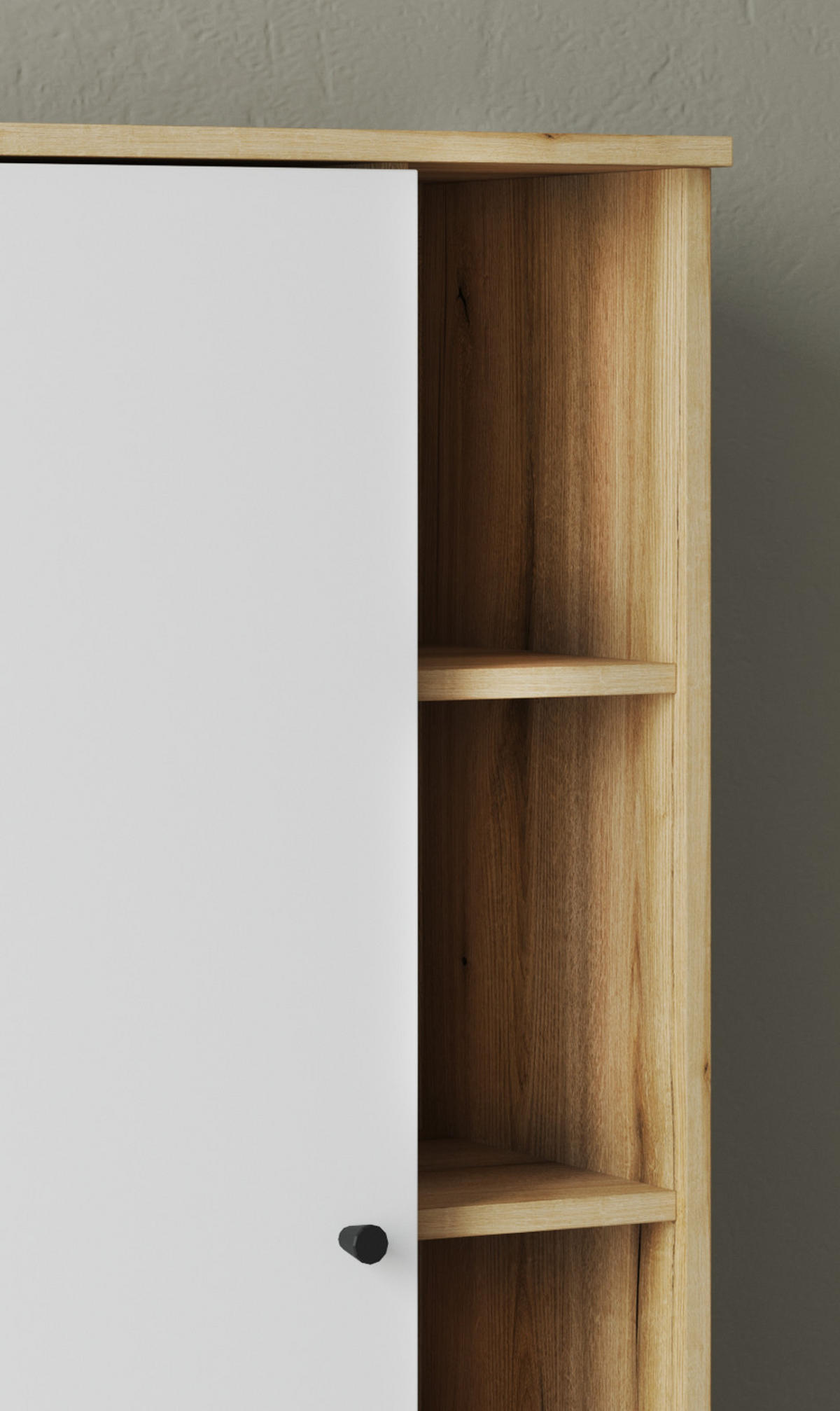 BAD-MIDISCHRANK weiß, Evoke Eiche, Badmöbel Kommode, 51 x 128 cm - Eichefarben/Schwarz, Holzwerkstoff/Kunststoff (51/128/33cm) - Furn.Design