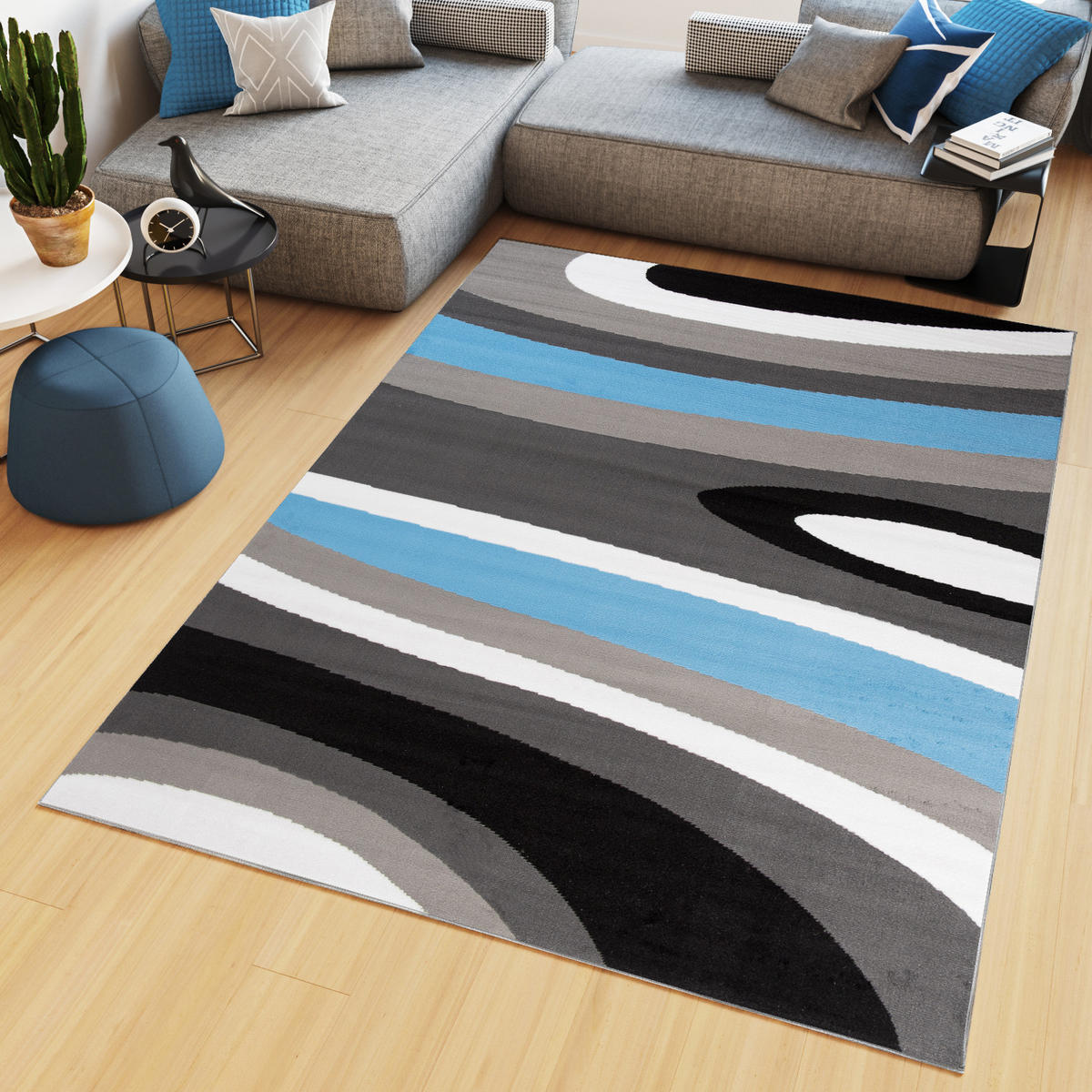TEPPICH MAYA Blau Streifen Gestreift 200/300 cm - Blau, Textil (200/300cm) - Tapiso