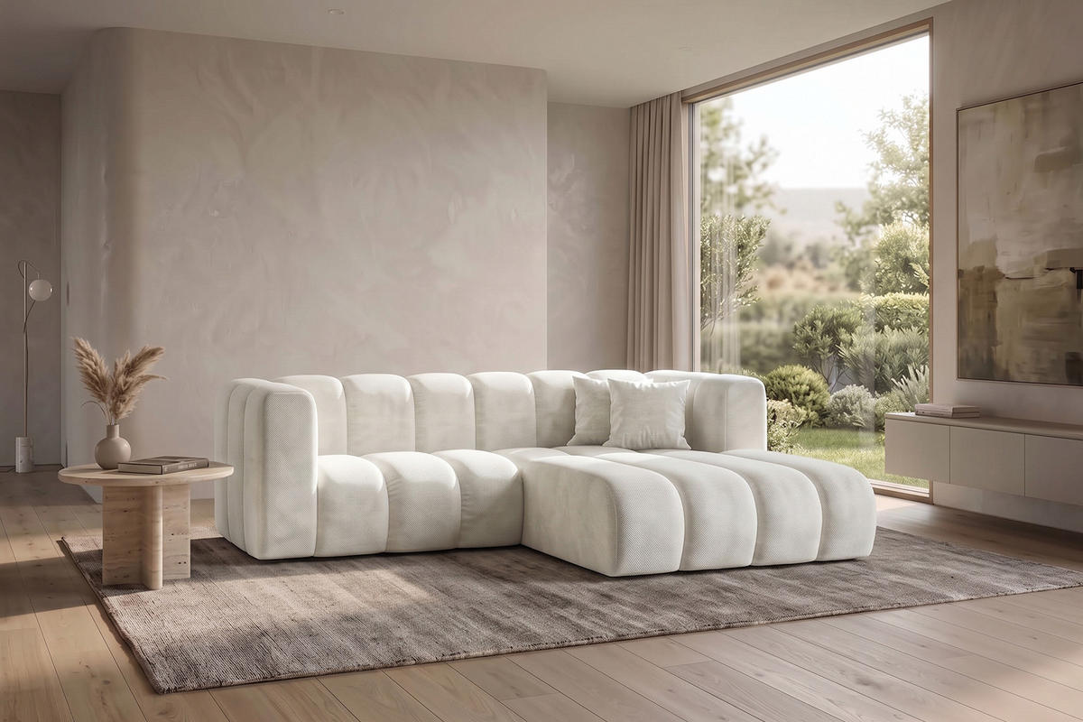 ECKSOFA Modulares In L-Form, Velvet-Stoff Riviera, Ecru, Rechts, GRAND - Creme, Holz (227/179cm) - Kaiser Möbel