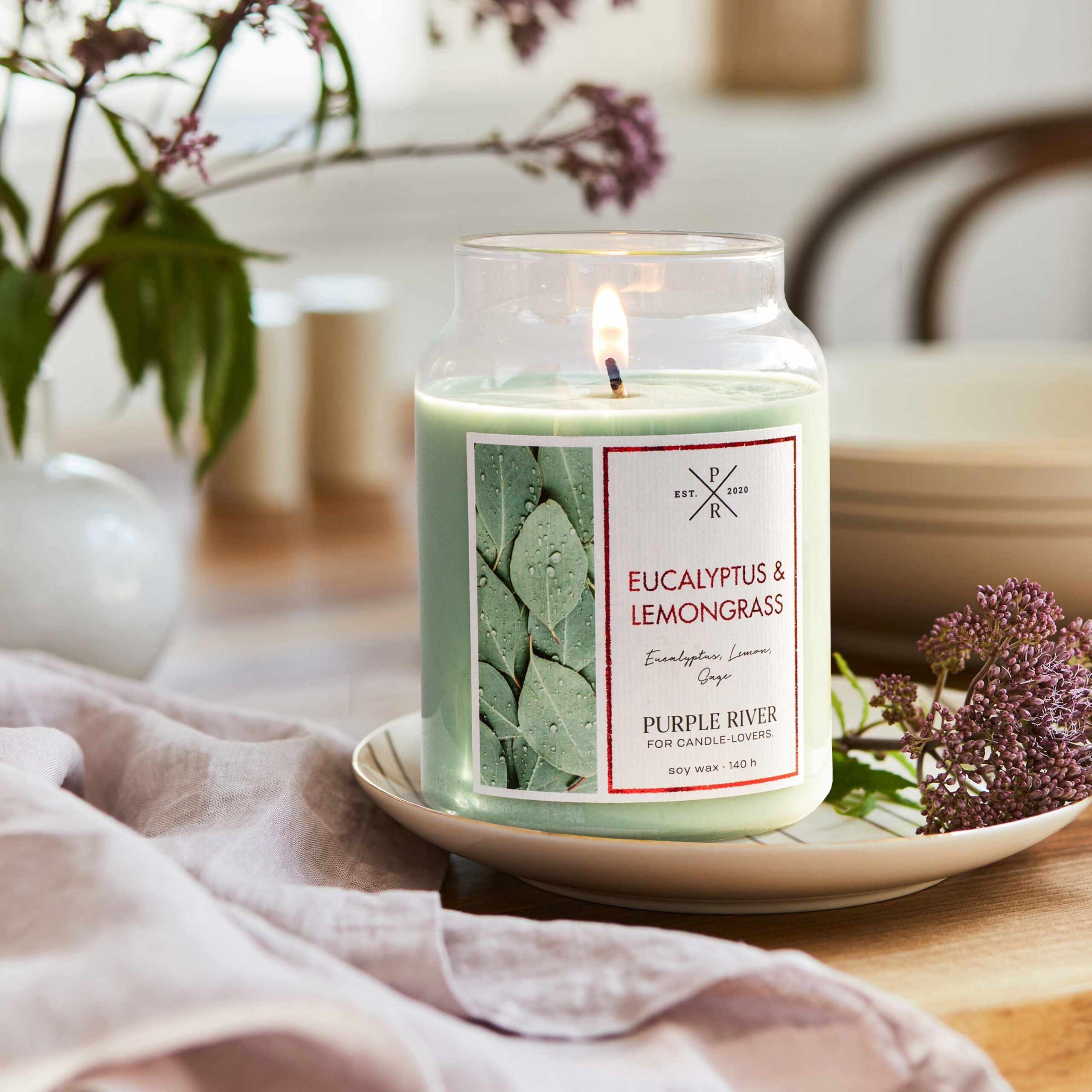 DUFTKERZE Purple River - Grün, Naturmaterialien/Glas (18cm)