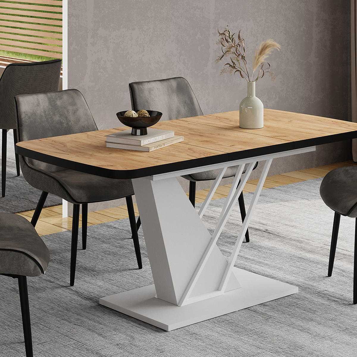 JÍDELNÍ STŮL Fenaro Zlatá síla dub/bílá - bílá/medově dubová, kompozitní dřevo (80/120/77.4cm) - Vicco