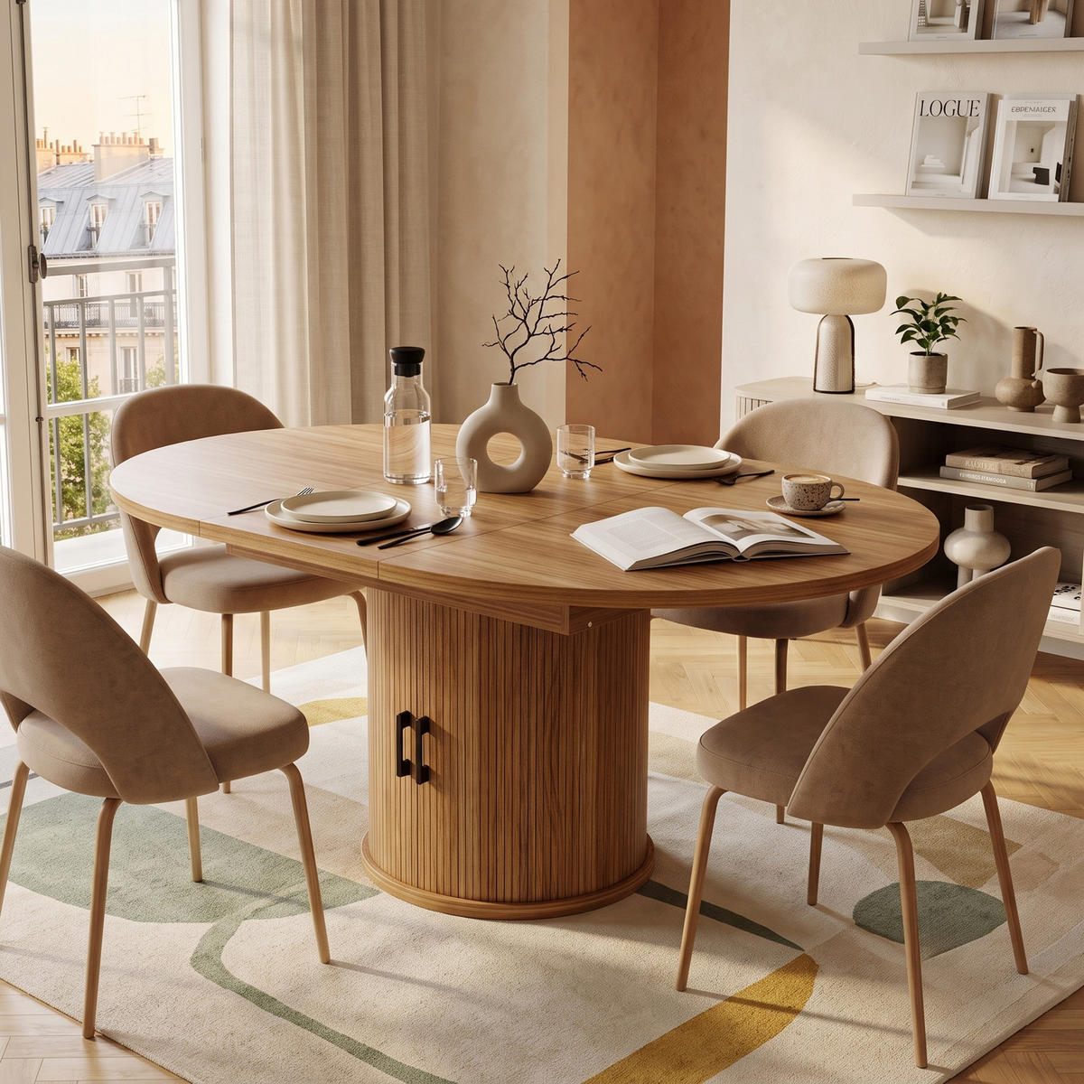 ESSTISCH Rund Ausziehbar 118-158cm Walnut/Schwarz mit Stauraum - Walnussfarben, Holzwerkstoff (118/118/76.8cm) - Urban Meuble