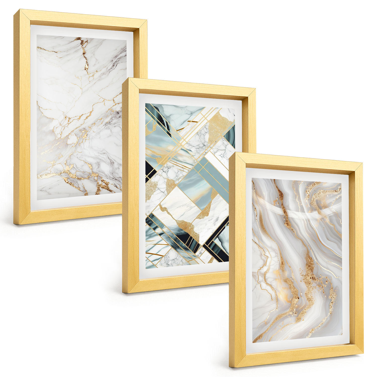BILDER SET 3er Set - 20x30 cm Goldrahmen - Elegante Marmormuster - Goldfarben, Kunststoff (20/30cm) - TULUP