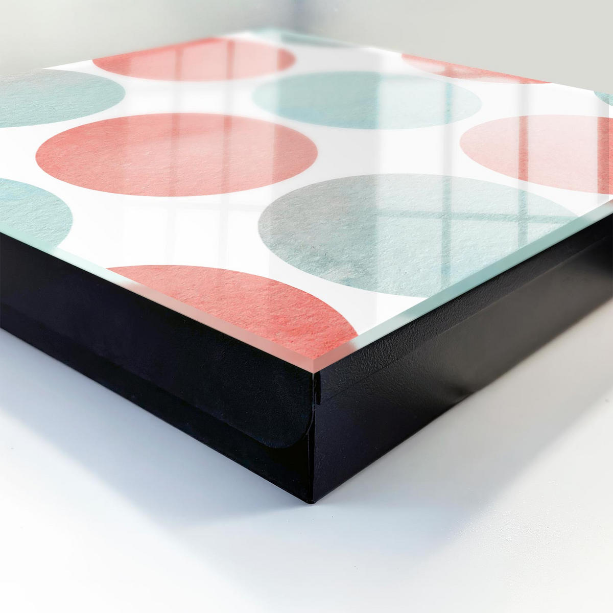 SCHLÜSSELBOX Schwarz 30x30 cm- Türöffnung nach rechts - Pastellkreise - Weiß, Metall (30/30/5cm) - TULUP