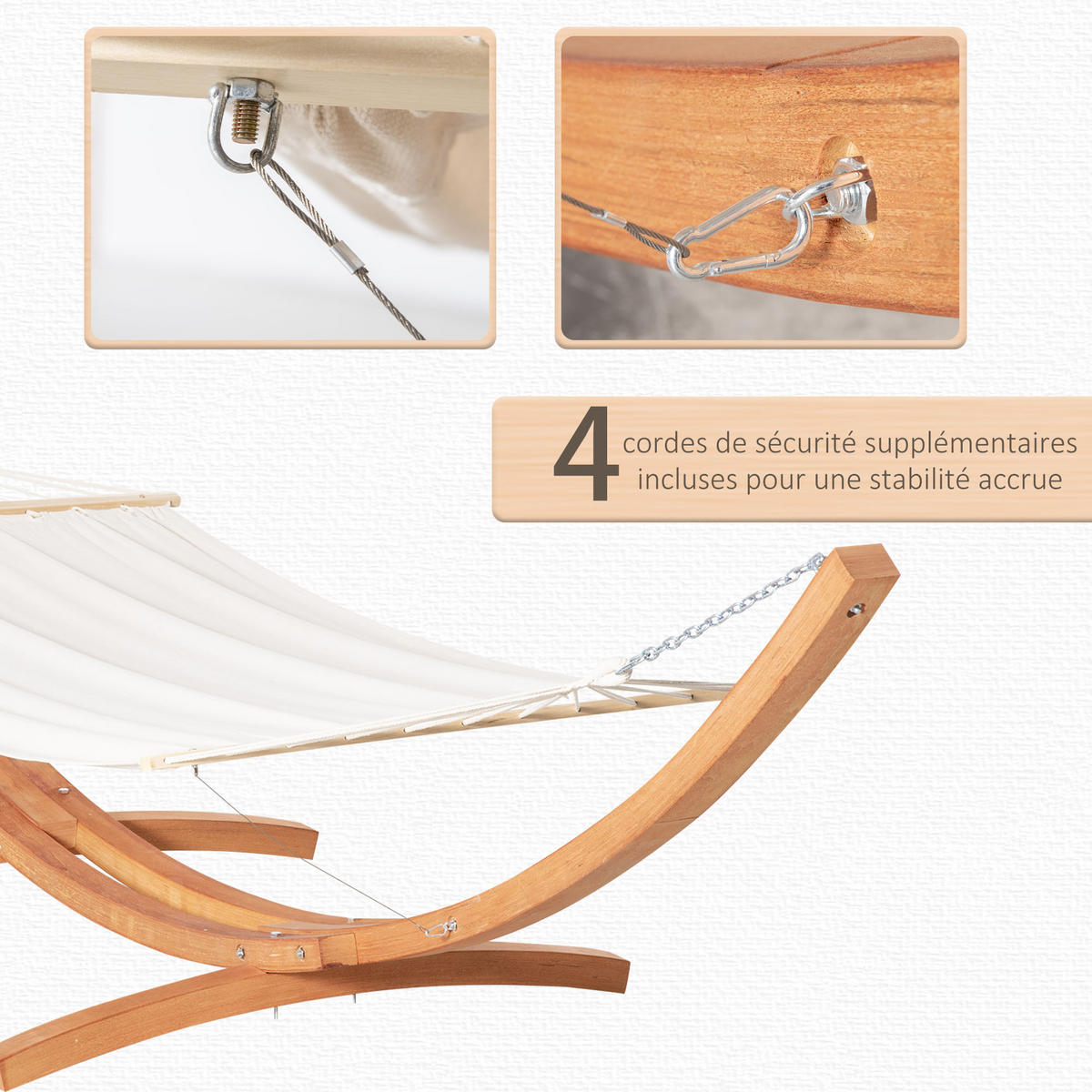 HÄNGEMATTE mit Gestell DE-13580 mit Holzgestell Creme & Braun - Weiß, Holz (120/102/392cm) - ComfortXL