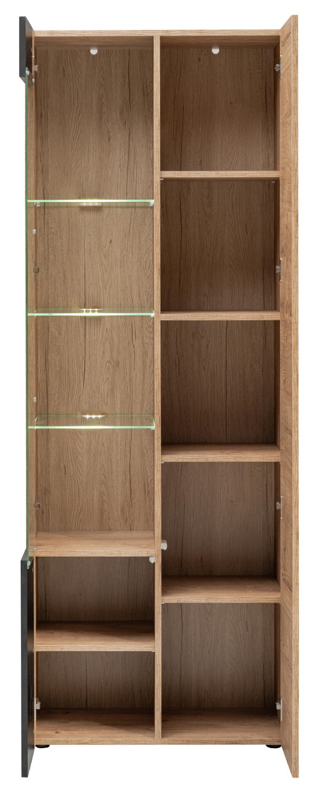 VITRINE Eiche, schwarz 70 x 197 cm, Vitrinenschrank inklusive LED-Beleuchtung - Eichefarben/Schwarz, Glas/Holzwerkstoff (70/197/40cm) - Inn.Furn