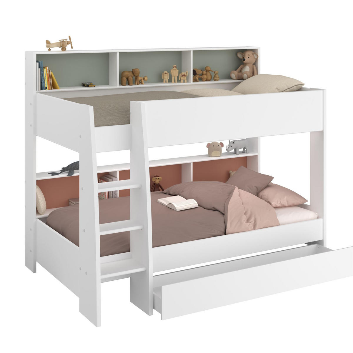 ETAGENBETT Parisot Leo 11 mit Bettschublade 90x200 Holzdekor Weiß - Weiß, Kunststoff (90/200cm) - 58aufmkessel