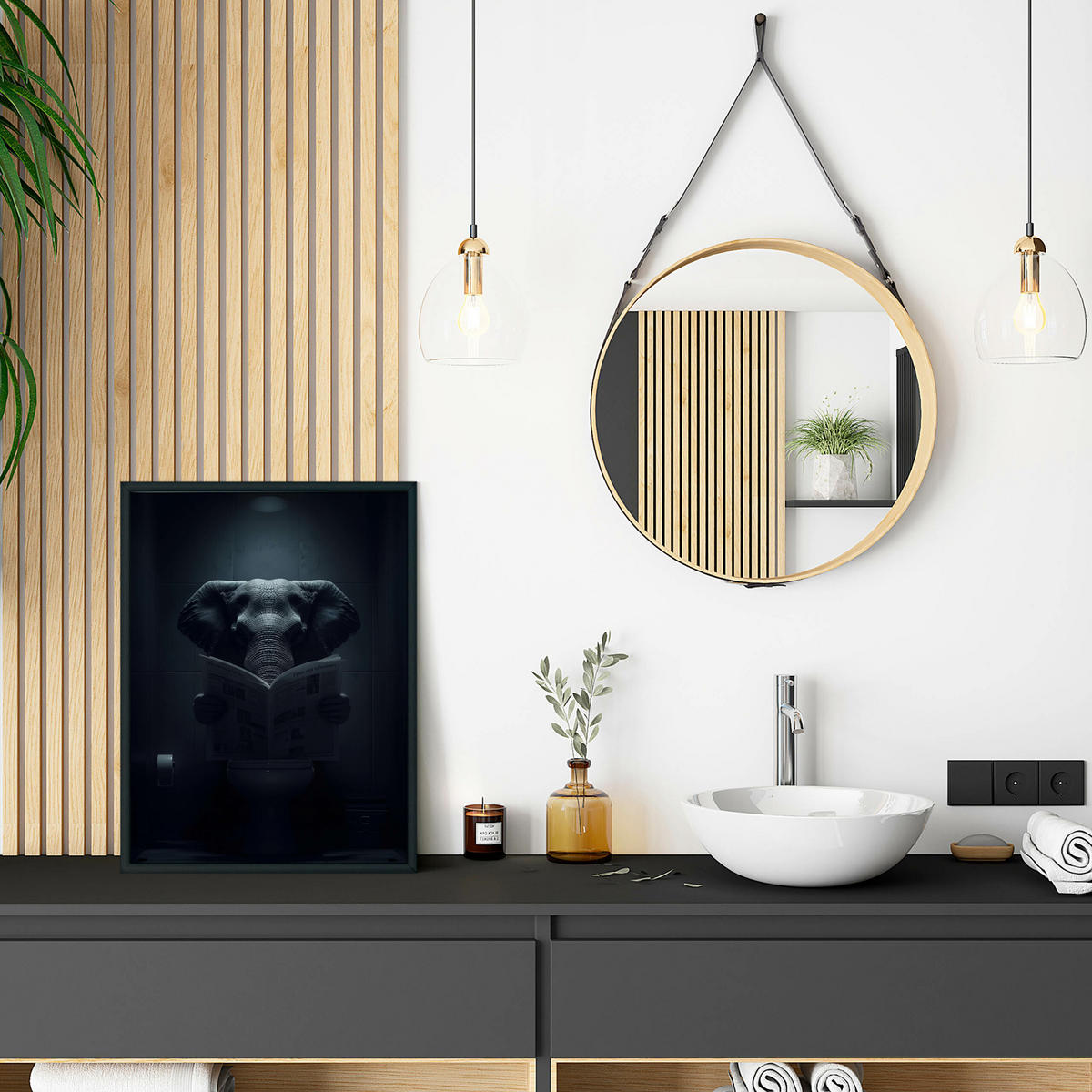 POSTER für WC Badezimmer ELEFANT mit Zeitung Abstraktion 30x40cm - Schwarz/Grau, Papier (30/40/40cm) - Muralo