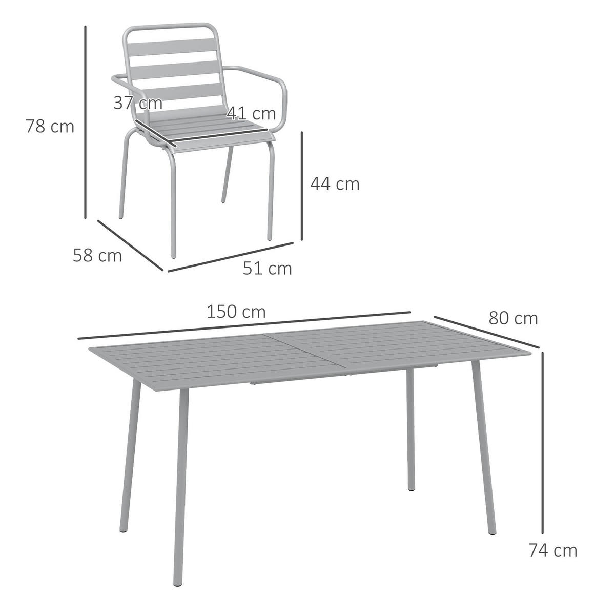 SITZGRUPPE, Stahl, Hellgrau - Hellgrau, Metall - Outsunny