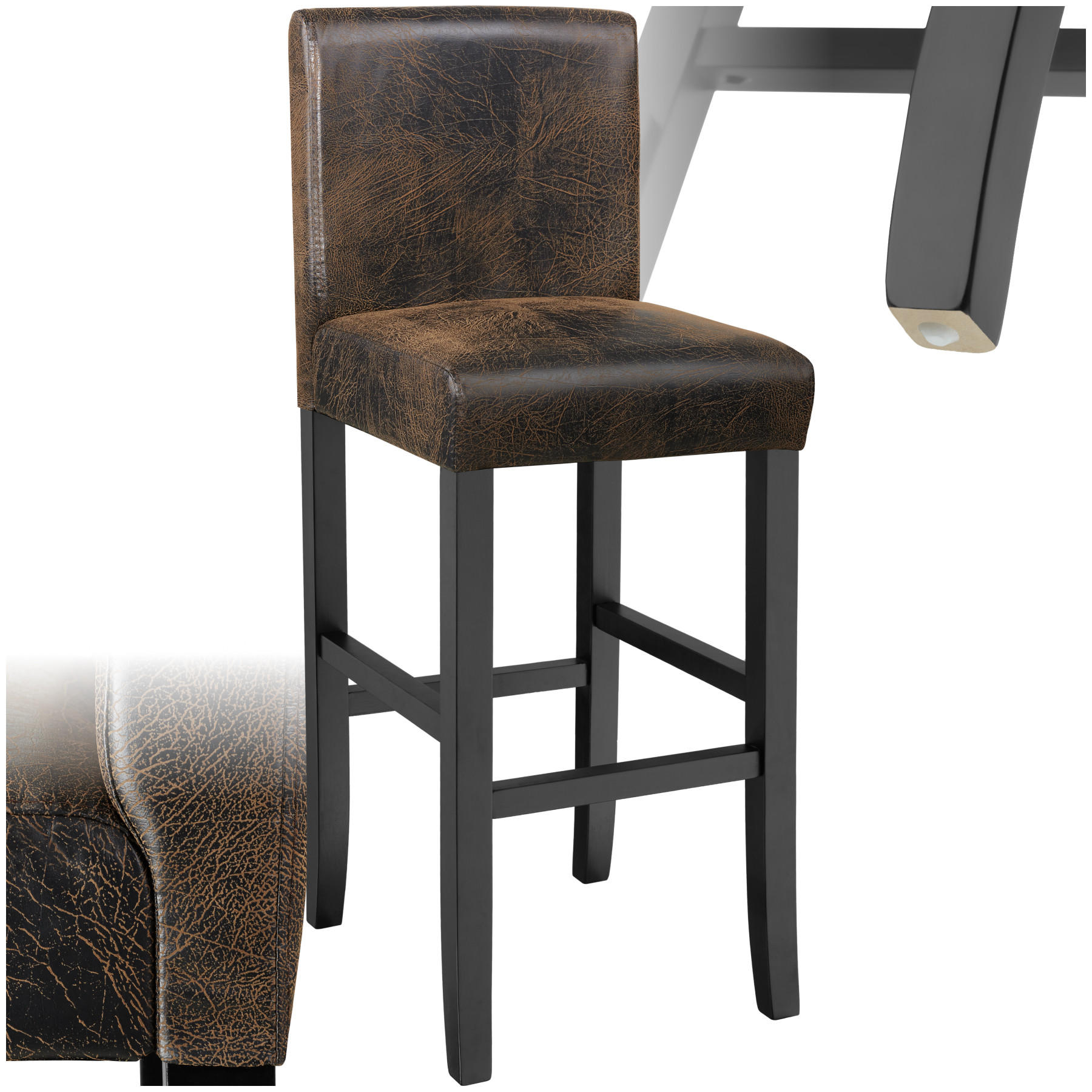 BARHOCKER ,Sitzhöhe 76 cm,antikbraun - Anthrazit/Braun, Holz (40/107/41cm) - tectake