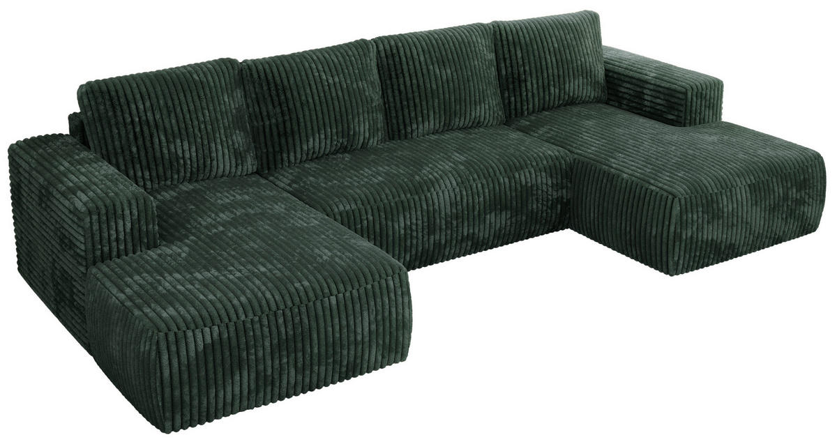 WOHNLANDSCHAFT TRENTINO U Grün Cord - Grün, Textil (334/91/163cm) - MKS