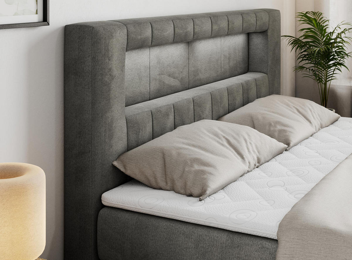 BOXSPRINGBETT GOLD-5 KING LED 200/200 Dunkelgrau Velvet - H3 - Dunkelgrau, Holz/Textil (200/200cm) - MKS
