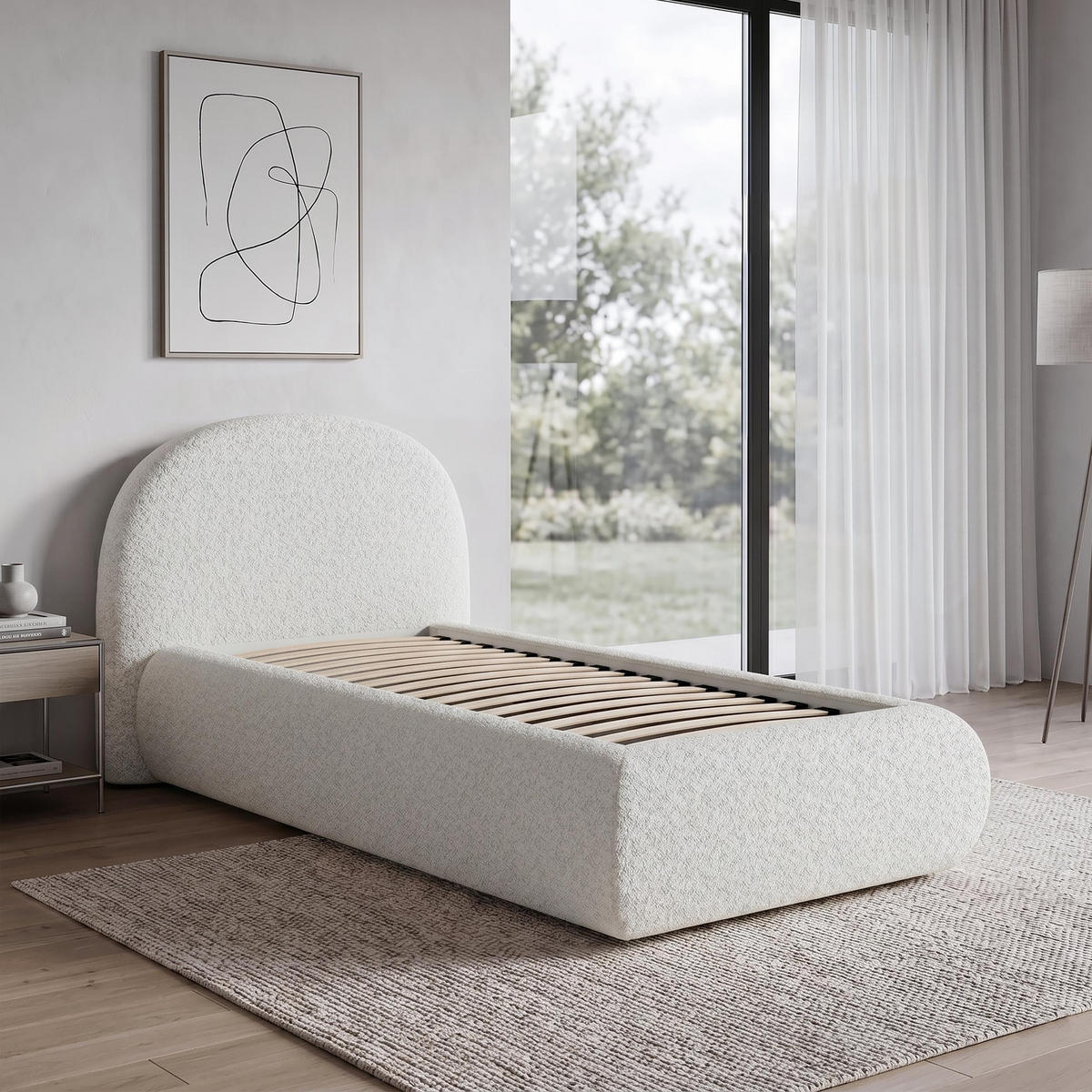 POLSTERBETT Motti 90x200, Einzelbett mit Bettkasten, ohne Matratze, Creme - Creme, Holzwerkstoff (90/200cm) - Beautysofa
