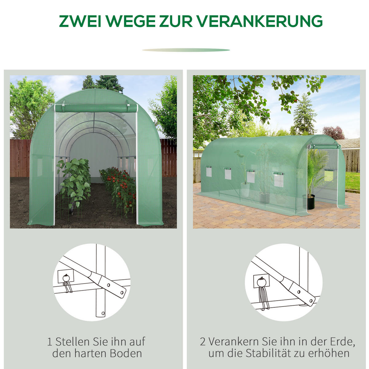 FOLIENGEWÄCHSHAUS, Grün, PE, Stahl - Grün, Kunststoff (200/205/500cm) - Outsunny