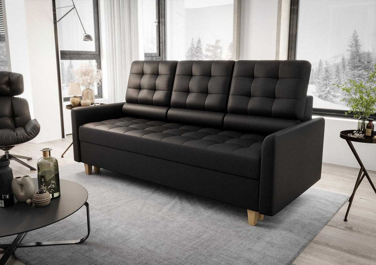 SCHLAFSOFA KONGO 03, Sofa mit Schlaffunktion, Farbe: Schwarz, Kunstleder - Schwarz, Textil (215/103/96cm) - O-Sofa