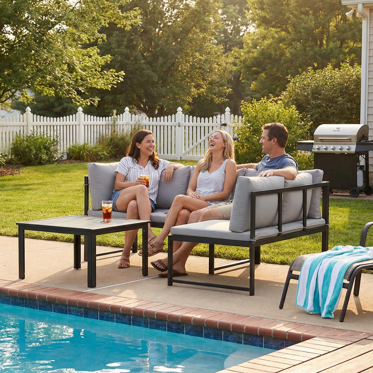 GARTENSET DE-13527 3-teilig mit verstellbaren Armlehnen Grau - Grau, Metall - ComfortXL