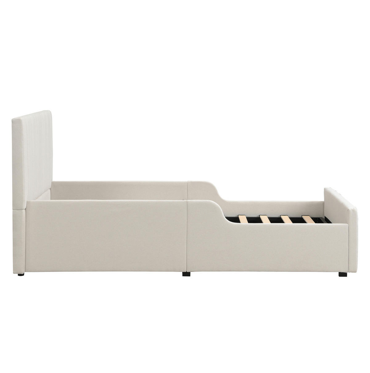 KINDERBETT 90/200 cm aus Leinenstoff mit Stauraum und Lattenrost Beige - Beige, Textil (90/200cm) - Modenvie