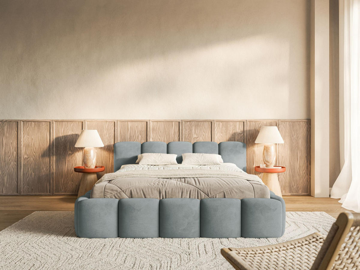 POLSTERBETT Cloudy Low Grau Samtbezug mit Bettkasten 160x200 - Grau, Textil (160/200cm) - Selsey