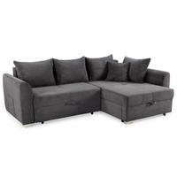ECKSOFA mit Schlaffunktion und Bettkasten, seitenverkehrt montierbar B236/T160/H81 cm, Liegefl. 142x202 cm, Cord Grau Anthrazit / 15202 - Chromfarben/Schieferfarben, Kunststoff/Textil (236/160cm) - luma-home