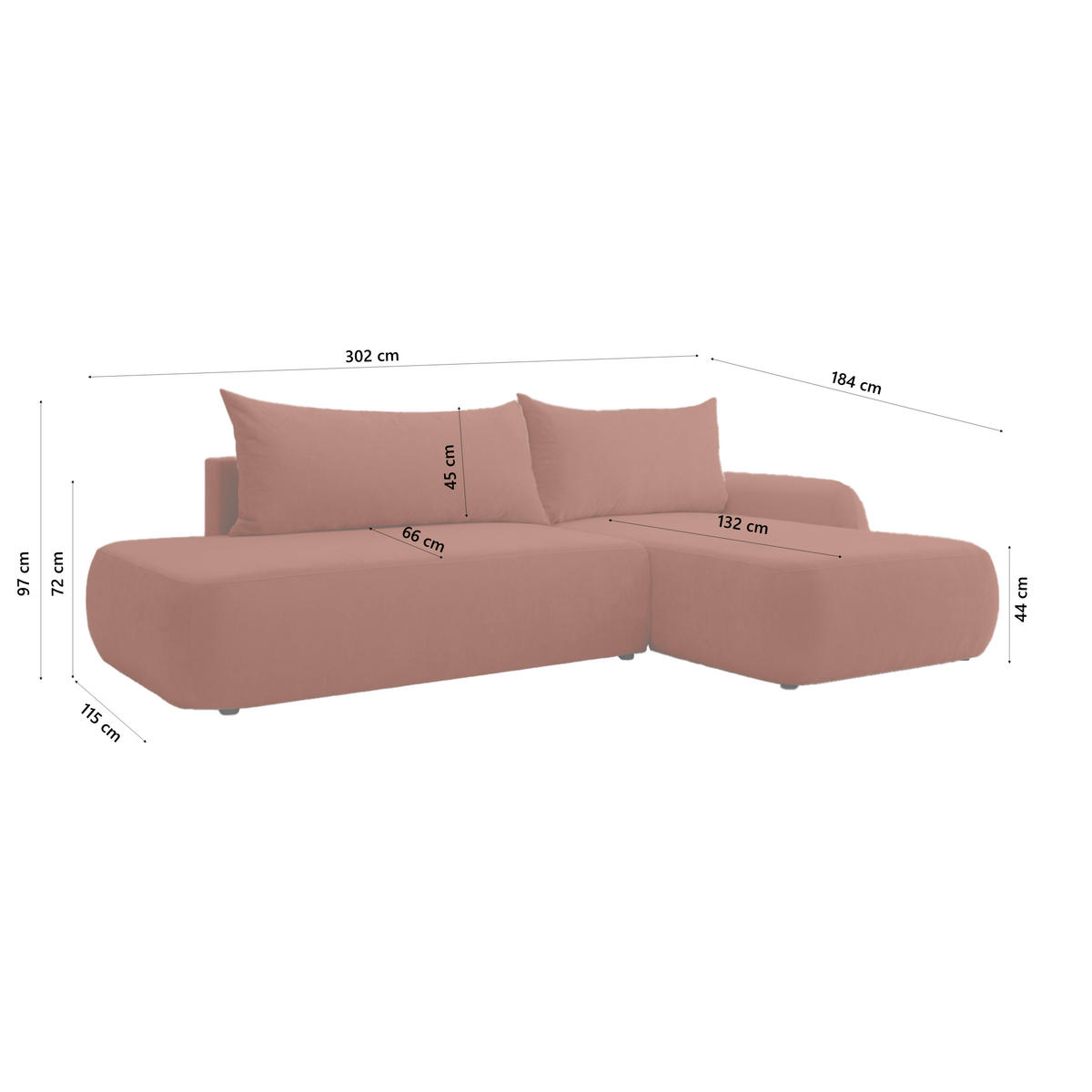ECKSOFA Munduk I mit Schlaffunktion, Dunkelorange - Dunkelorange, Textil (302/184cm) - Fedve