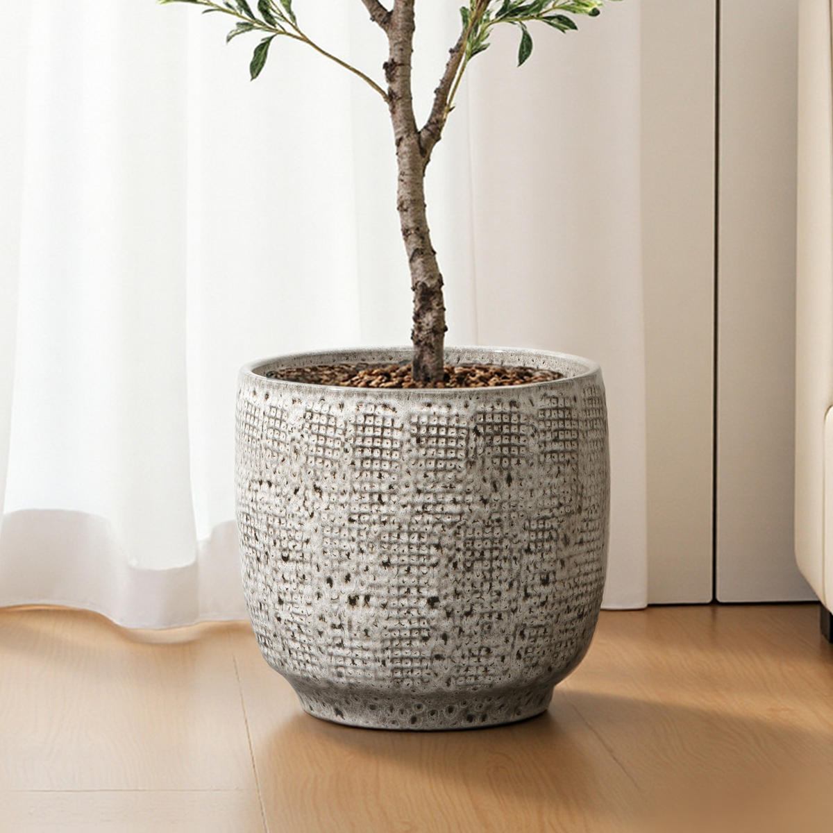 KERAMIK-BLUMENTOPF grau, Ø 30 × H 28 cm - Weiß, Keramik (28.8cm)